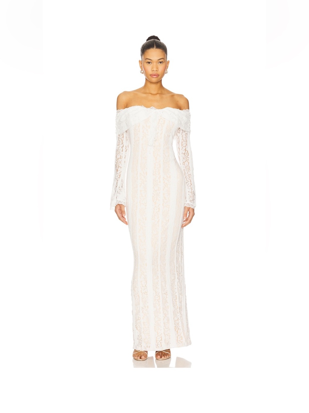 REVOLVE Ivory Off-Shoulder Lace Column Gown